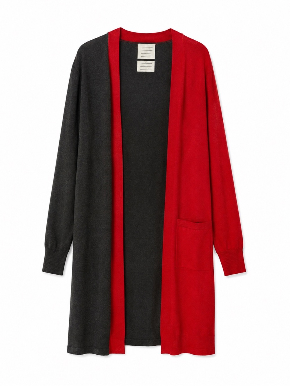 MONSE Two-Tone Colorblock Long Cardigan | Size S | Red & Charcoal